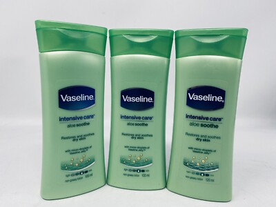 3pcs Vaseline Intensive Care ALOE SOOTHE  Lotion Restore&Soothes Dry Skin 100ml