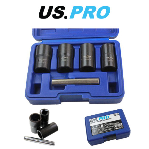 US PRO 5PC 1/2"" DR Impact Twist Socket Set - Remove Rounded Nuts, Bolts & Studs