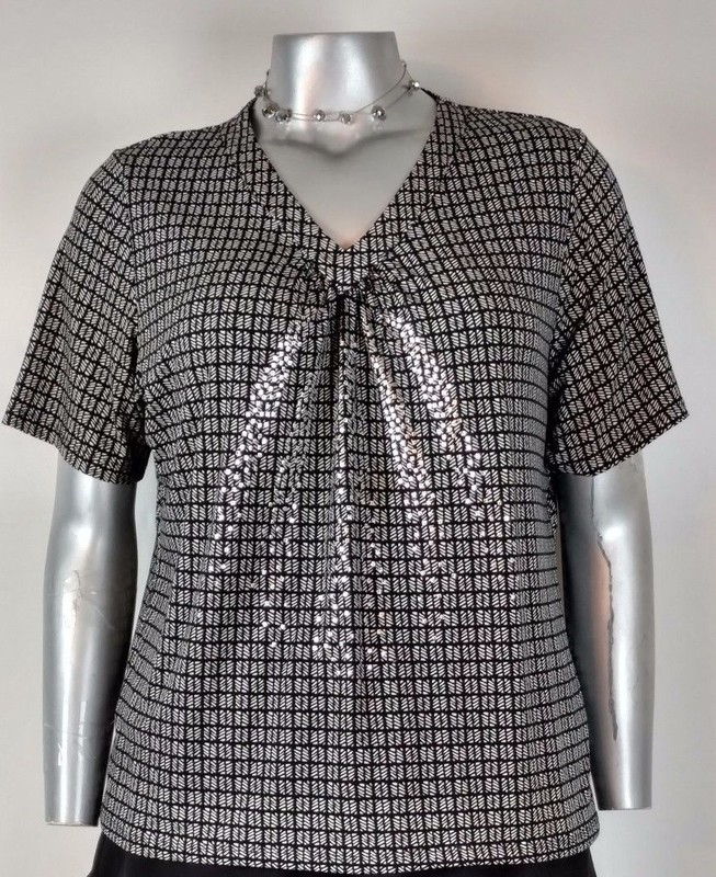 Women's ALLISON DALEY  PULLOVER TOP BLOUSE Size L Shiny V~Neck short sleeve