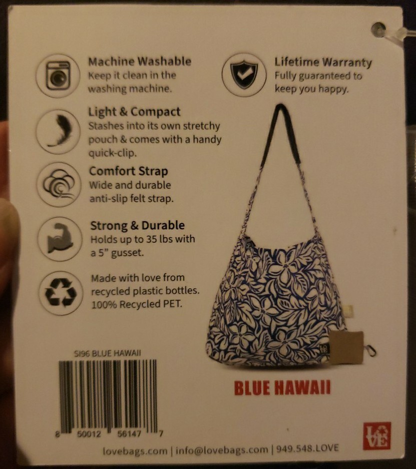 オーダー LOVE Stash It BLUE HAWAII Reusable Tote Bag New W/Tags Blue Floral