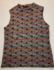 Vintage G Wheels Colorful Sleeveless Stretch Mock Neck Shirt Top Size Womens XL