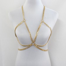 Metal Chain Punk Bralette Open Bra Womens Chest Harness Body Jewelry Gold Silver