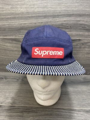 Supreme Navy Canvas Stripe Camp Cap | eBay