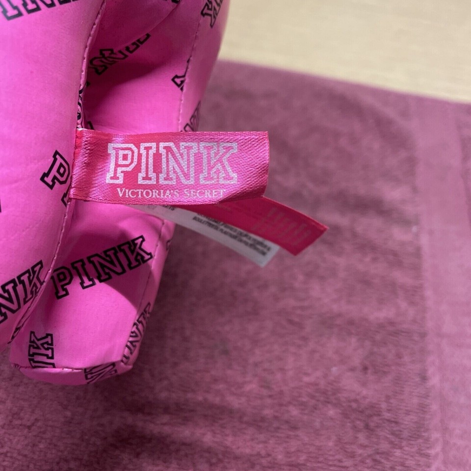 Victorias Secret Bright Pink Dog Plush Vinyl Stuffed 10” VS Logo Brand
