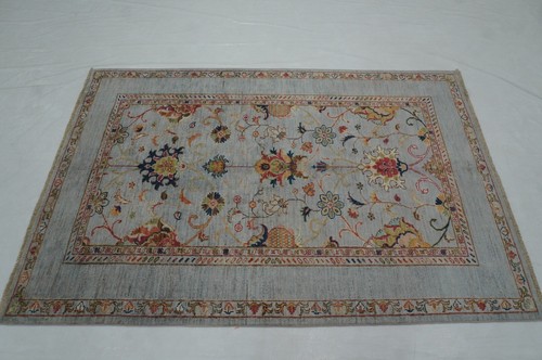 4 x 6 ft Blueish Gray Afghan Hand Knotted Veg dyes Wool Transitional Area Rug - Picture 3 of 17
