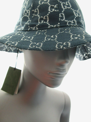 Gucci Blue Lame GG Bucket Hat in blue with GG in silver tone Size