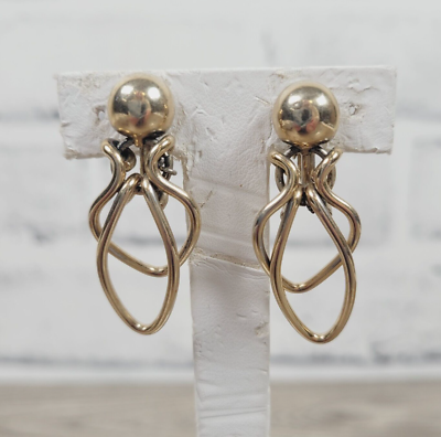 VINTAGE NAPIER CLIP DANGLE GOLD EARRINGS SIGNED JEWELRY RETRO