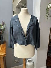 Cherokee Teal Green Linen Blend Studded Box Jacket Uk 14