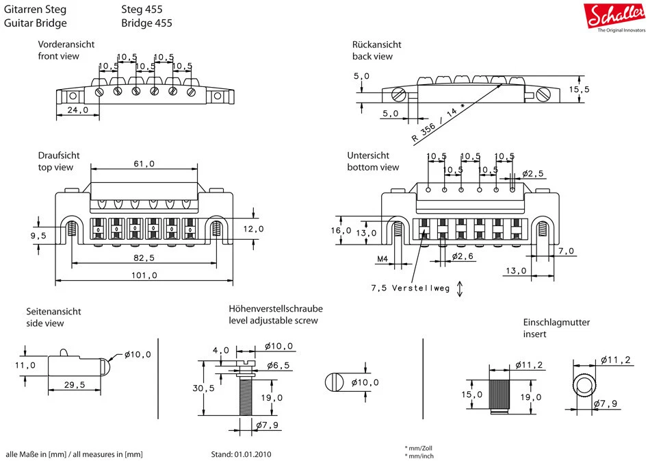 Schaller NOS Puente-Pieza trasera-Combinación 455MC SatinChrome Foto 2 de 4