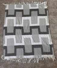WEST ELM White Light Gray Dark Gray Fringed Throw Blanket 44" x 56" *Neutral*