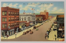 Tower Avenue Looking North Superior Wisconsin Old Linen Postcard