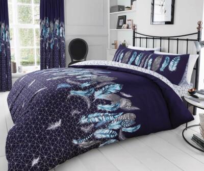 Bettwäscheset Bettbezug Boho Bettwäsche Marine Blau Traumfänger Federn Tribal SALE