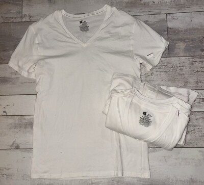 Hanes Lot of 8 V-neck T-Shirts size M medium - White/Short Sleeve - NEW