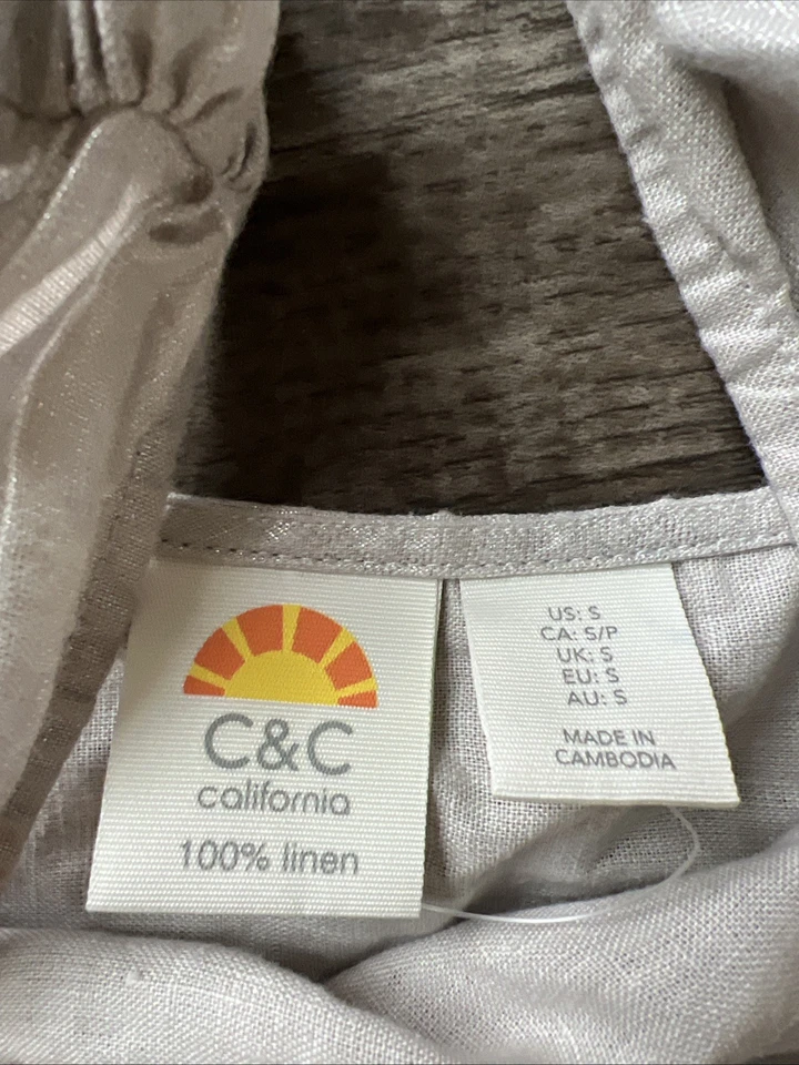 C&C California Womens Small Linen Dress Metallic Shimmer Square Neck Sleeveless - Image 4 of 4