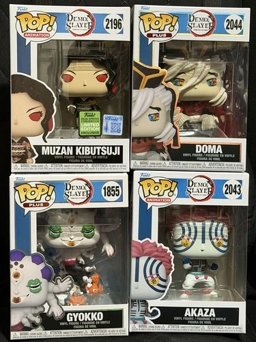 Funko Pop Demon Slayer Bundle Muzan ECCC Akaza Doma Gyokko Lot (4) W/ Protectors