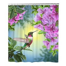 Shower Curtain Hummingbirds and Flowers Waterproof Machine Washable Fabric