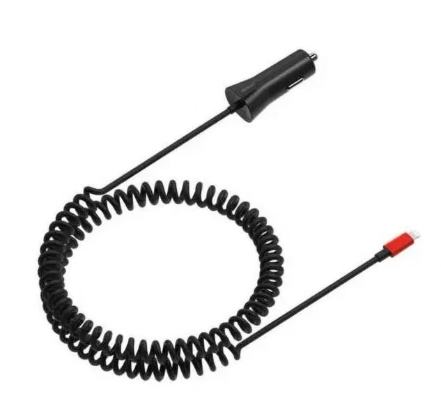 Verizon Car Charger-MFI Cert. Fast Charge-9 FT Coiled Cable-Ceramic Black [NEW] - Image 2 of 4