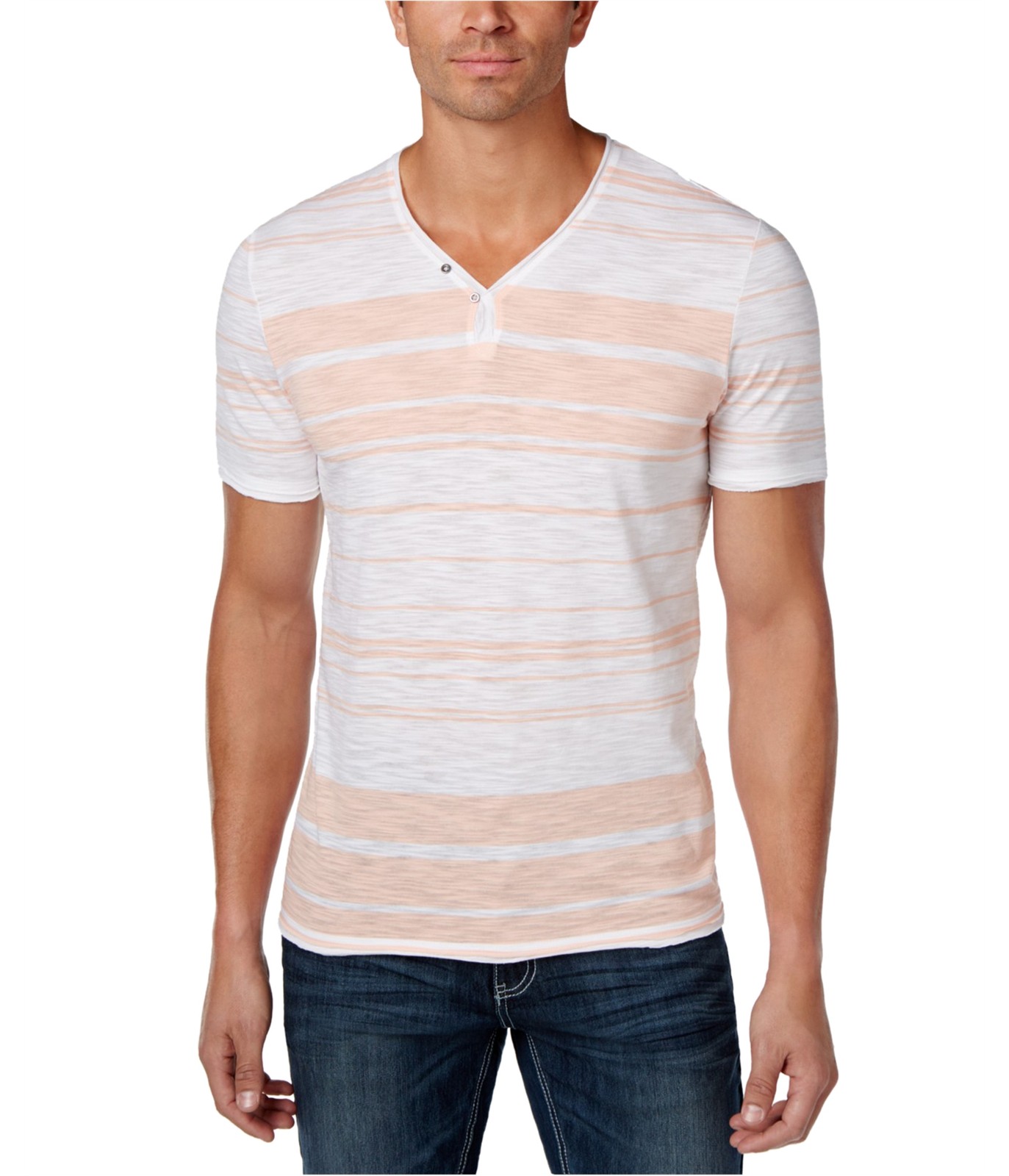 INC Mens Textured Y-Neck Basic T-Shirt Orange XX-Large 4090₽