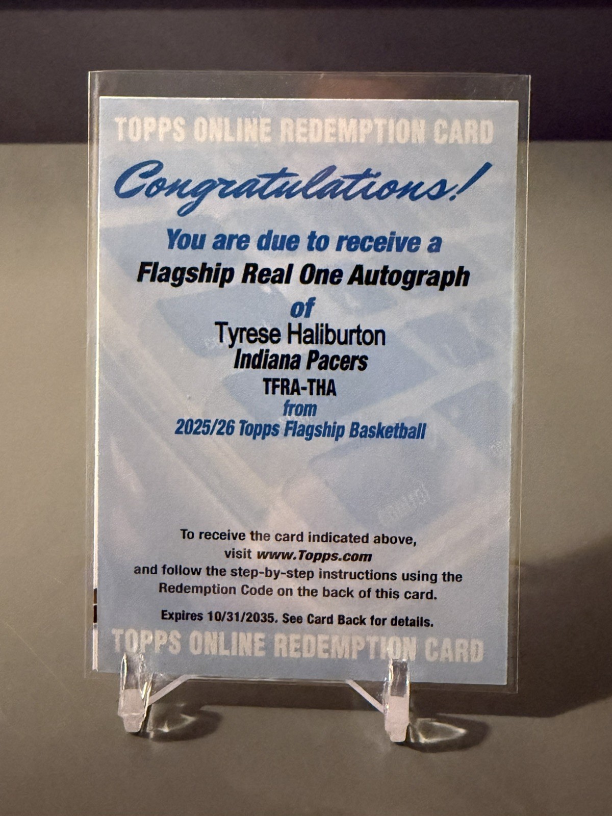 2025-26 Topps Flagship Basketball Tyrese Haliburton Real One Auto Redemption SP