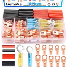 110Pcs Copper Wire Lugs Kit, Battery Terminal Connectors AWG 2 4 6 8 10 12 14