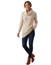 LOFT Sweater Dress Size Small Cowl Neck Button Cuff Soft Sand Heather Flecked