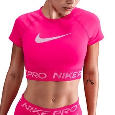 NIKE PRO Women's S logo Band Crop Top HV3673 in RUSH PINK 50 NEW