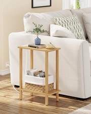Narrow Side End Table with Charging Station 2-Tier Small Sofa Nightstand