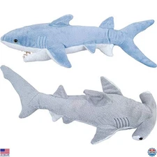 Bedwina Plush Shark Duo - 2 Pack Stuffed Animals, 14" Mako & 13" Hammerhead Toys