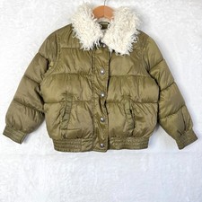 GAP Unisex Kids Sherpa Collar Fleece Lined Bomber Puffer Jacket S 6-7 Green