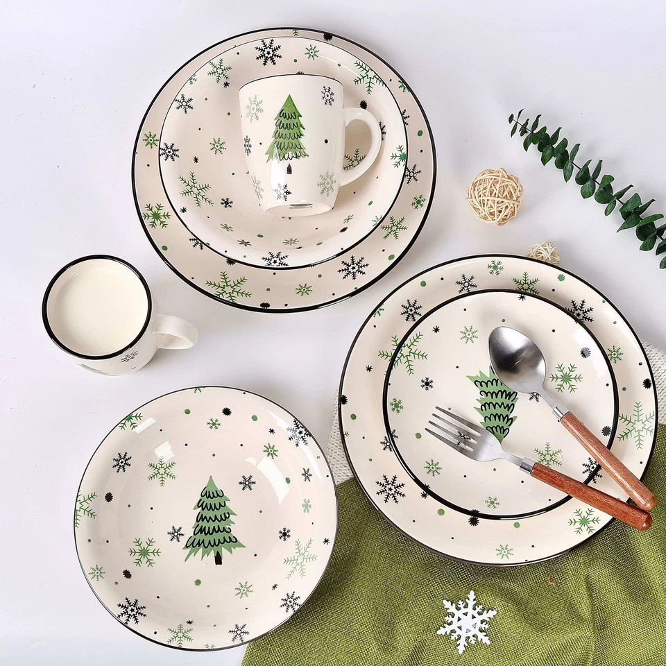 Juego de vajilla de cerámica para árbol de Navidad, juego de platos de 16 piezas para 4, cena navideña Foto 2 de 4