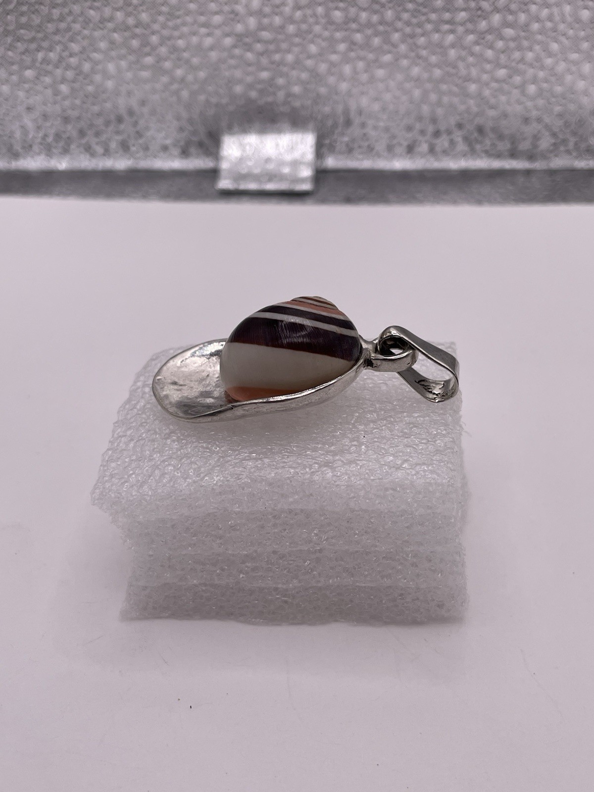 Silver Natural Shell Pendant Signed - image 4