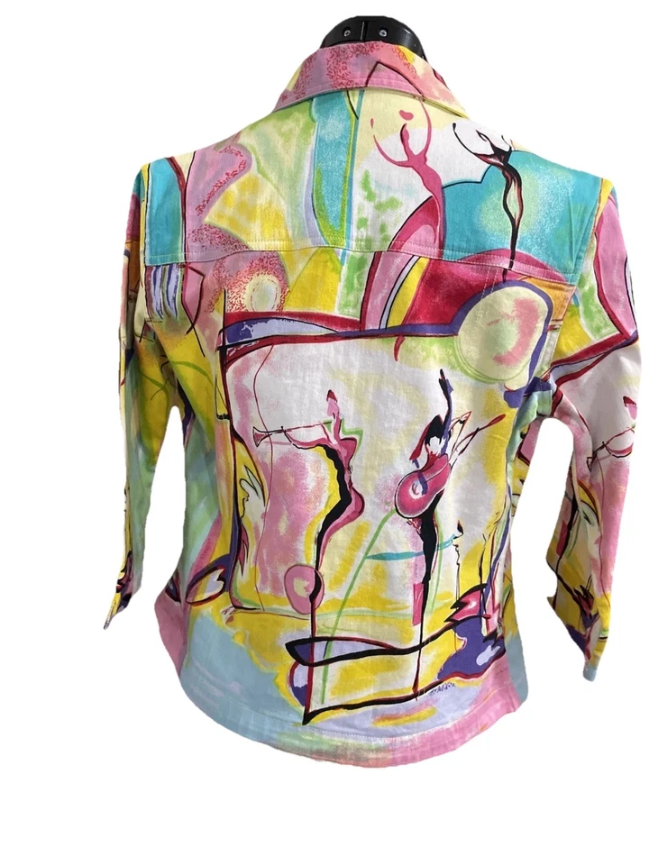 Chaqueta Kaktus Vtg Denim para mujer Talla SButton Bolsillos delanteros Calle Música Danza Arte Foto 2 de 4