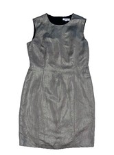 Calvin Klein Linen Blend Herringbone Metallic Shimmer Sheath Dress Gray Sz 12
