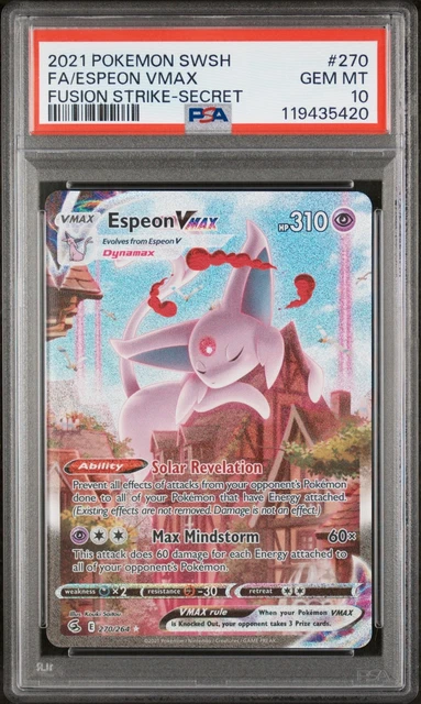 Pokémon TCG Espeon VMAX Alternate Art Secret 270/264 PSA 10 SWSH Fusion Strike
