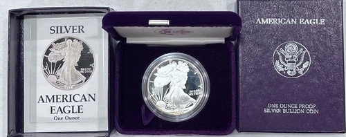 1988 S PROOF SILVER EAGLE DOLLAR W/OGP & COA PURPLE BOX BU GEM RIM TONING!