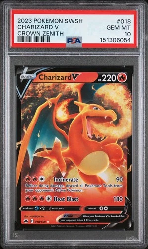 2023 POKEMON SWORD & SHIELD CROWN ZENITH #018 CHARIZARD V PSA 10
