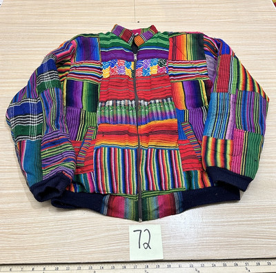 Vintage Dise Nos Bomber Jacket Sz L Boho Hippie Colorful Striped Cotton Zip Up