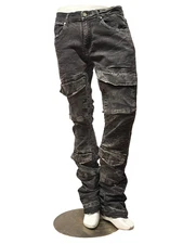 New! Evelution New  Distressed Pocketed Stacked  Jeans w edge FW330288 Washblack