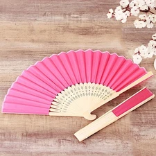 5 FUCHSIA Handheld Silk FOLDING FANS Decorative Wedding Favor Event Supplies
