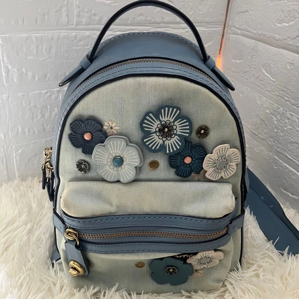 [Excelente+] Mochila COACH 54068 Tea Rose Denim Azul de Japón Usada De Colección Foto 2 de 4
