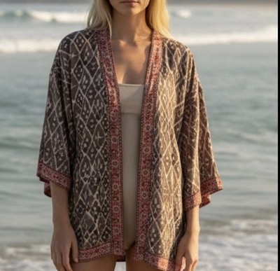 Feathers by Tolani Kimono Open Cardigan Beachy Bohemian OS Hippie Whimsical BOHO