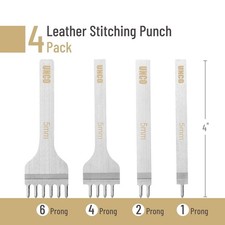 4 PCS Leather Stitching Punch Set 5mm- 1/2/4/6- Prong Chisel Tools for Leather.