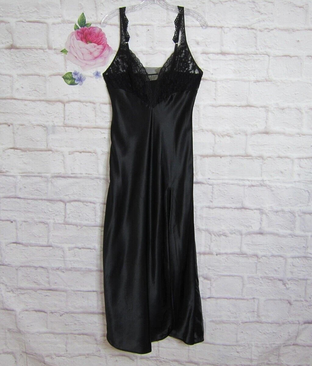 UNDERCOVER Camicia da notte lunga Victoria's Secret G Label vintage nera pizzo raso taglia small