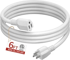 16/3 Short Extension Cord 6 FT, White Extension Cord Flexible & Durable, Indoor