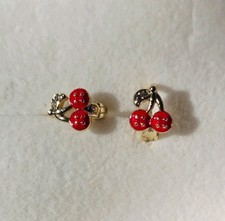 Baby Huggie Hoop Cherry Earrings Tiny  9mm Wide