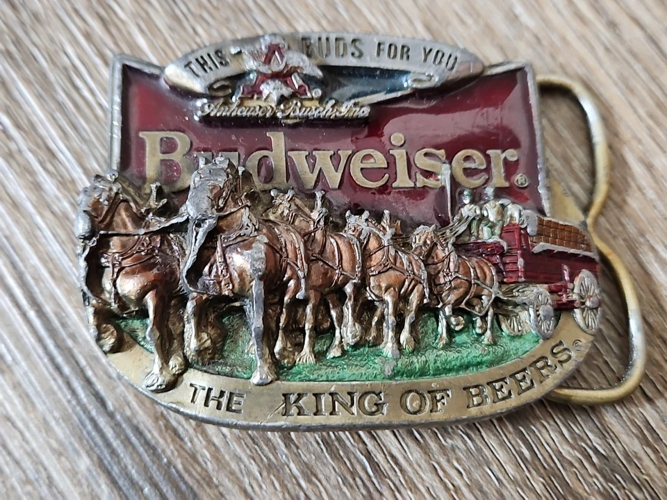 1987 Budweiser This Bud's For You King of Beers Belt Buckle USA Made CJ Inc 1142 - Image 3 of 4