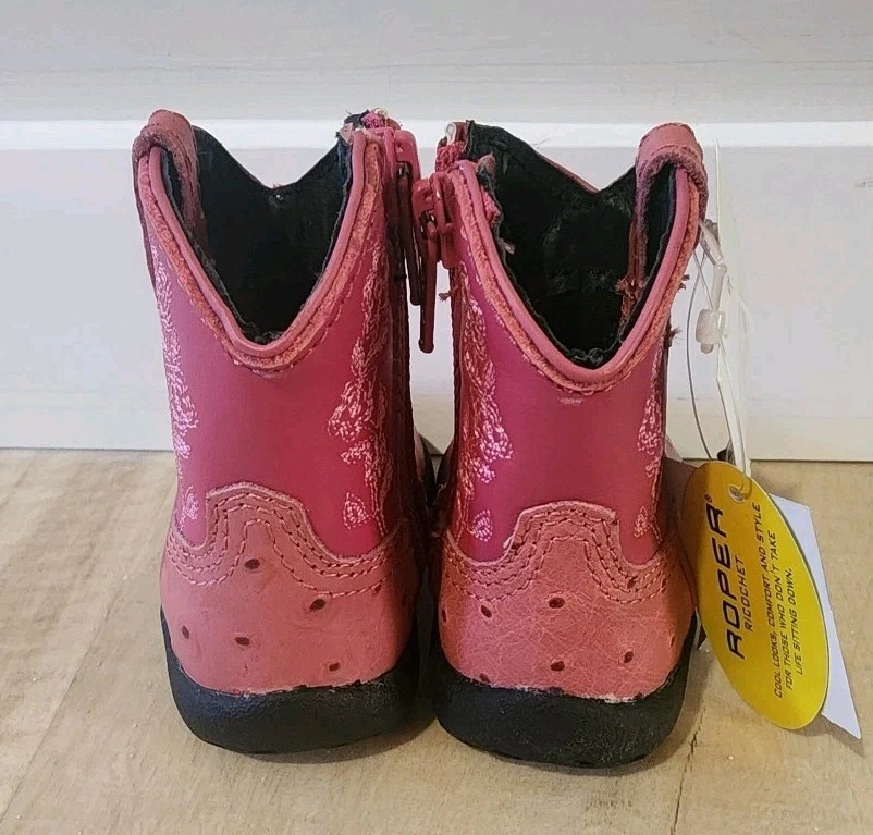 BOTAS ROPER COWBOY INFANTIL TAMANHO 2 ROSA PONTO FLORAL COURO BEBÊ MENINA OCIDENTAL  - Imagem 4 de 4