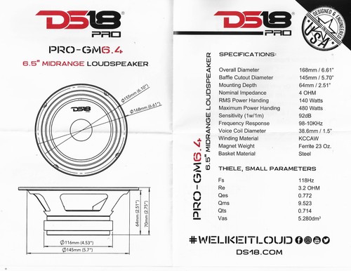 2 Pack DS18 PRO-GM6.4 6.5" Midrange Speakers 4 Ohm 960W Max Mid Range Pair - Picture 8 of 8