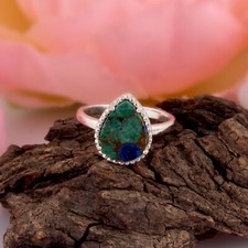 Teardrop Malachite Stackable Ring 925 Sterling Silver Gemstone Ring Jewelry