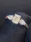 Three-Stone Engagement Ring In 18K Gold Pave 1.10 Cts Emerald Pear Cut Diamonds